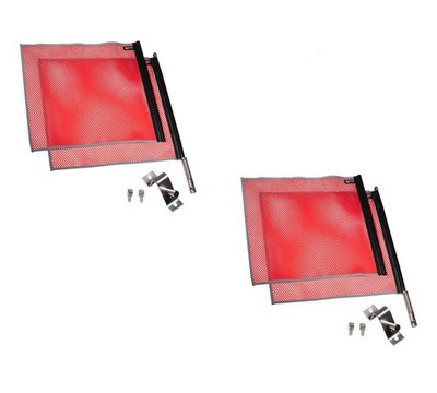 2Pk 18''x18'' EZ Mount Red Safety Warning Flag w/ Mounting Kit Reflective Webbing