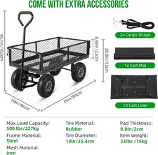 Steel Garden Cart Heavy Duty Yard Wagon Utility Cart Removable 500lb Capacity 