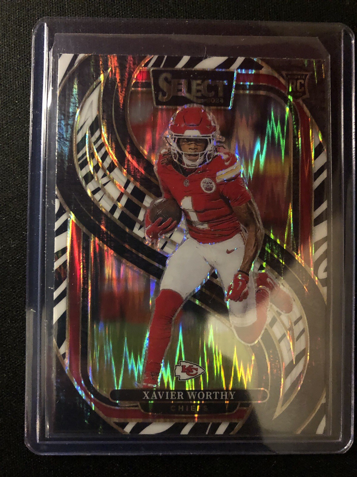 2024 Panini Select - Premier Level Xavier Worthy #119 Zebra Shock Prizm (RC)