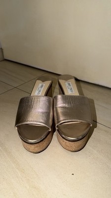 Jimmy Choo Pantoletten Gold Keilabsatz Gr. 39 Damen Top Zustand