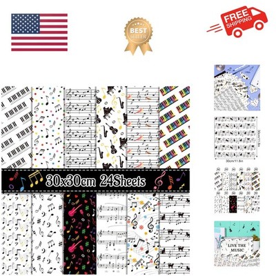 24 Sheets Scrapbook Paper Pad Double-Sided Black White Music Themed Pattern D...