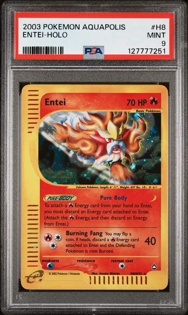 Pokemon Entei Holo Aquapolis H8/147 PSA 9 Mint