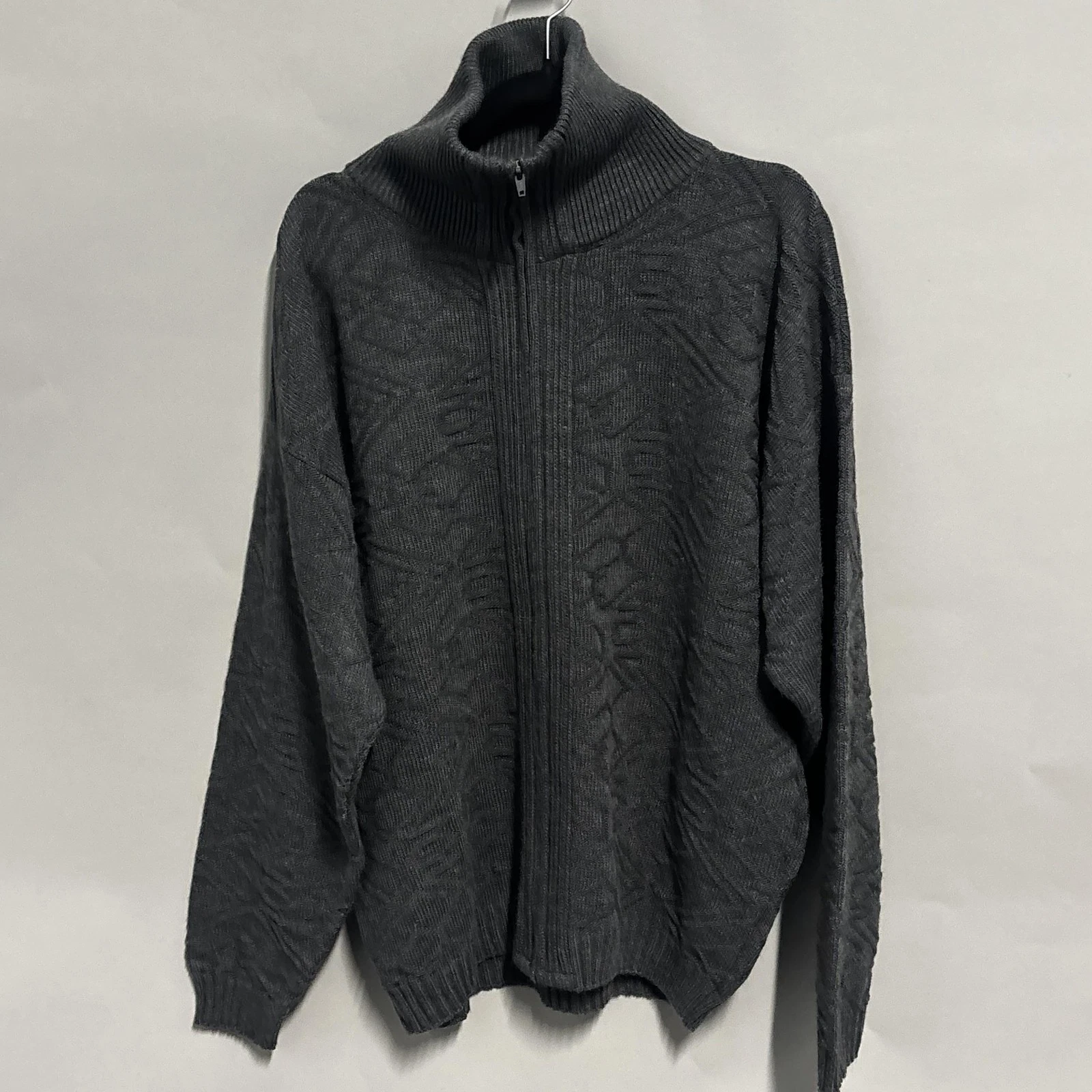 Towncraft Sweater Mens XL Gray Full Zip Mock Neck Textured Knit Made USA NWOT