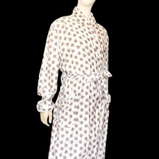 Pocket Watch Print Cream Robe w Belt Cotton Long Sleeve Novelty Loungewear