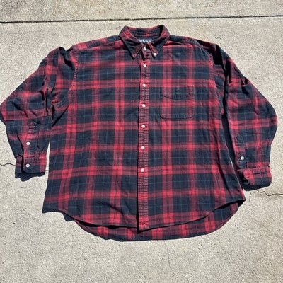 Ralph Lauren The Big Shirt Flannel Red Lumberjack Plaid Vintage Mens XL *FLAW*!