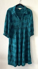 Umgee Womens Midi Dress Size Sm Swiss Dot Jacquard Tiered Blue Art to Wear Boho