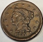 1855 Braided Hair Cent, Upright 5's, With The Second 5 In The Date Much Lower.