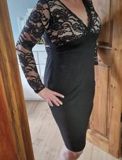 Ladies Black Lace Skin Dress Size 10 New With Tags