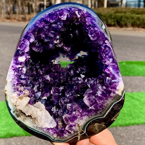 4.25LB Natural agate Amethyst geode quartz cluster crystal specimen ...