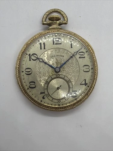 Illinois Federal 21J Adj Antique beautiful 14K Green Gold Filled Pocket Watch