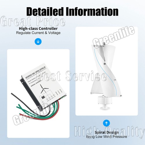 800W Wind Turbine Generator Vertical Axis Wind Power 12V/24V/48V Controller KIT - Picture 9 of 24