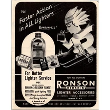 Ronson Redskin Lighter Accessories Flints Fuel Newark NJ 1940s WWII Era Ad SI8