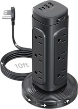 Semi-Retractable Power Strip Tower - Flat Plug Surge Protector Power St...