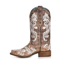 CORRAL Women's Glow Collection Brown/White Embroidery Western Boots A4063 