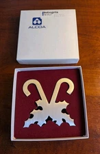 Alcoa Christmas Ornament Aluminum Candy Cane & Holly Holiday  w/Box