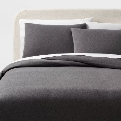 Full/Queen Modern Jersey Duvet and Sham Set Dark Gray Heather - Threshold