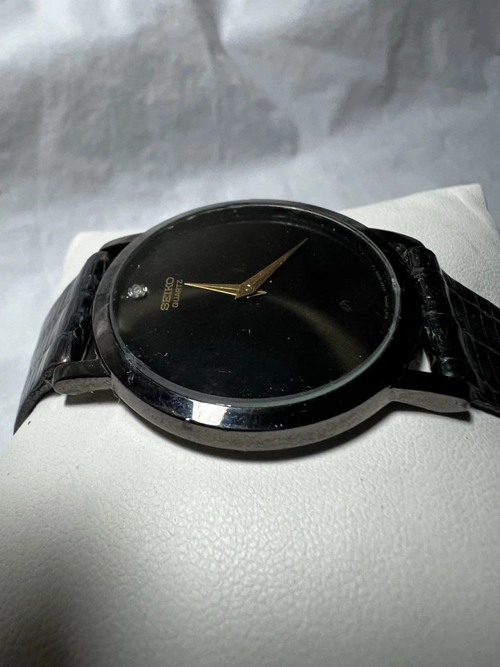 Seiko Vintage museum, diamond accent, 33 mm,W/Res…, black lizard Band,5Y94-0029 - Image 4 of 4
