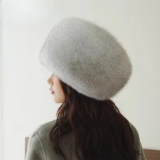 Natural Fox Fur Women Winter Warm Fluffy Popular Female Round Cap Real Fur Hats