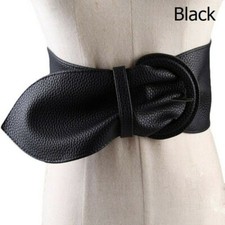 Lady Faux Leather Waist Belt Pin Buckle Solid Wide Waistband Fashion Accessories