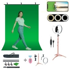 LINCO Pink/Blue T-Shape Backdrop Stand with 10" Ring Light Stand Lighting Kit