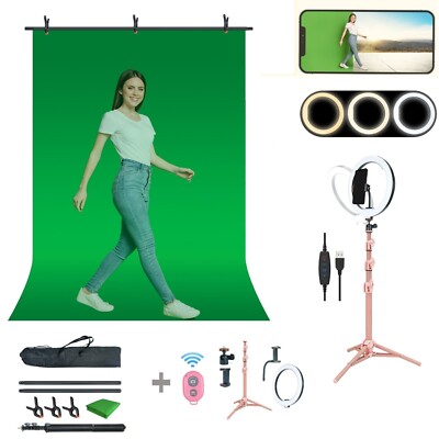 LINCO Pink/Blue T-Shape Backdrop Stand with 10'' Ring Light Stand Lighting Kit