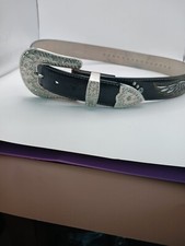 Nocona Black Leather, Silver Studs, Rhinestones, Wings  Cross Xl Buckle