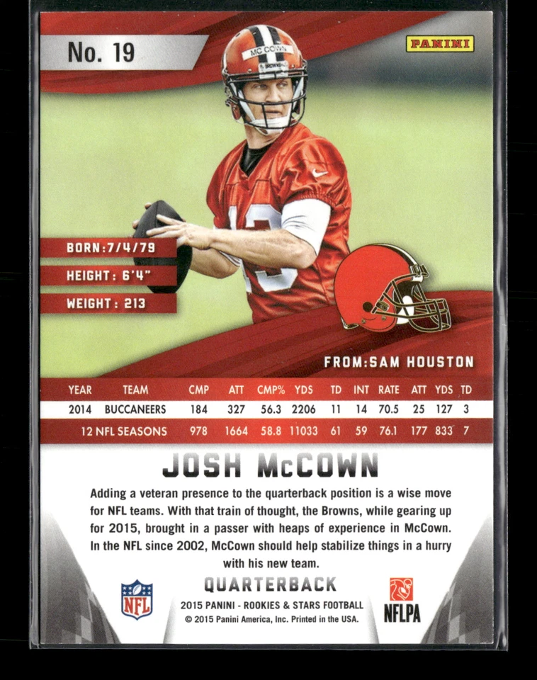 Josh McCown 2015 Rookies & Stars púrpura 48/50 #19 Foto 2 de 2