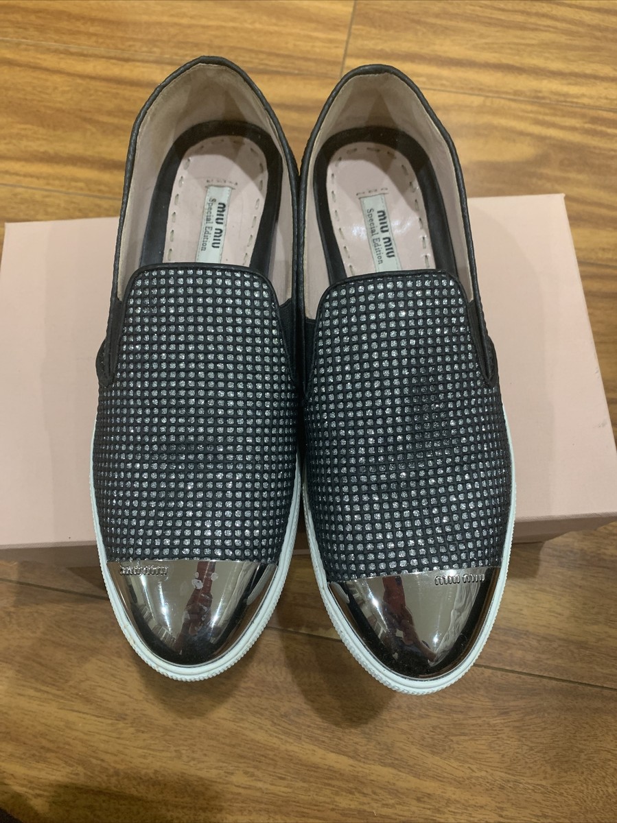 Miu Miu Black Silver Cap Toe Slip On Sneaker 38 | eBay display picture 2