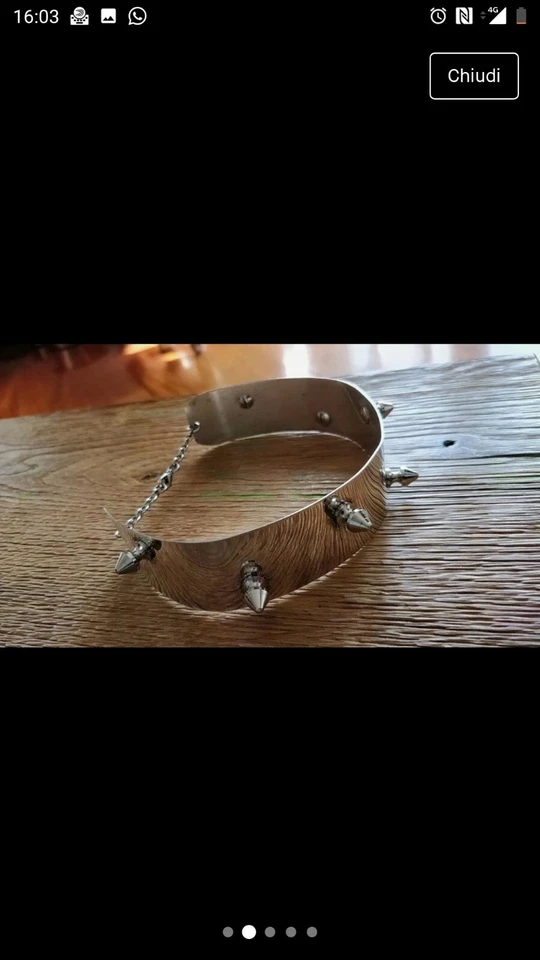 COLLANA COLLARE ARGENTO CON PUNTE IN METALLO DARK ARTIGIANALE UNISEX ITALIANO - Immagine 2 di 4