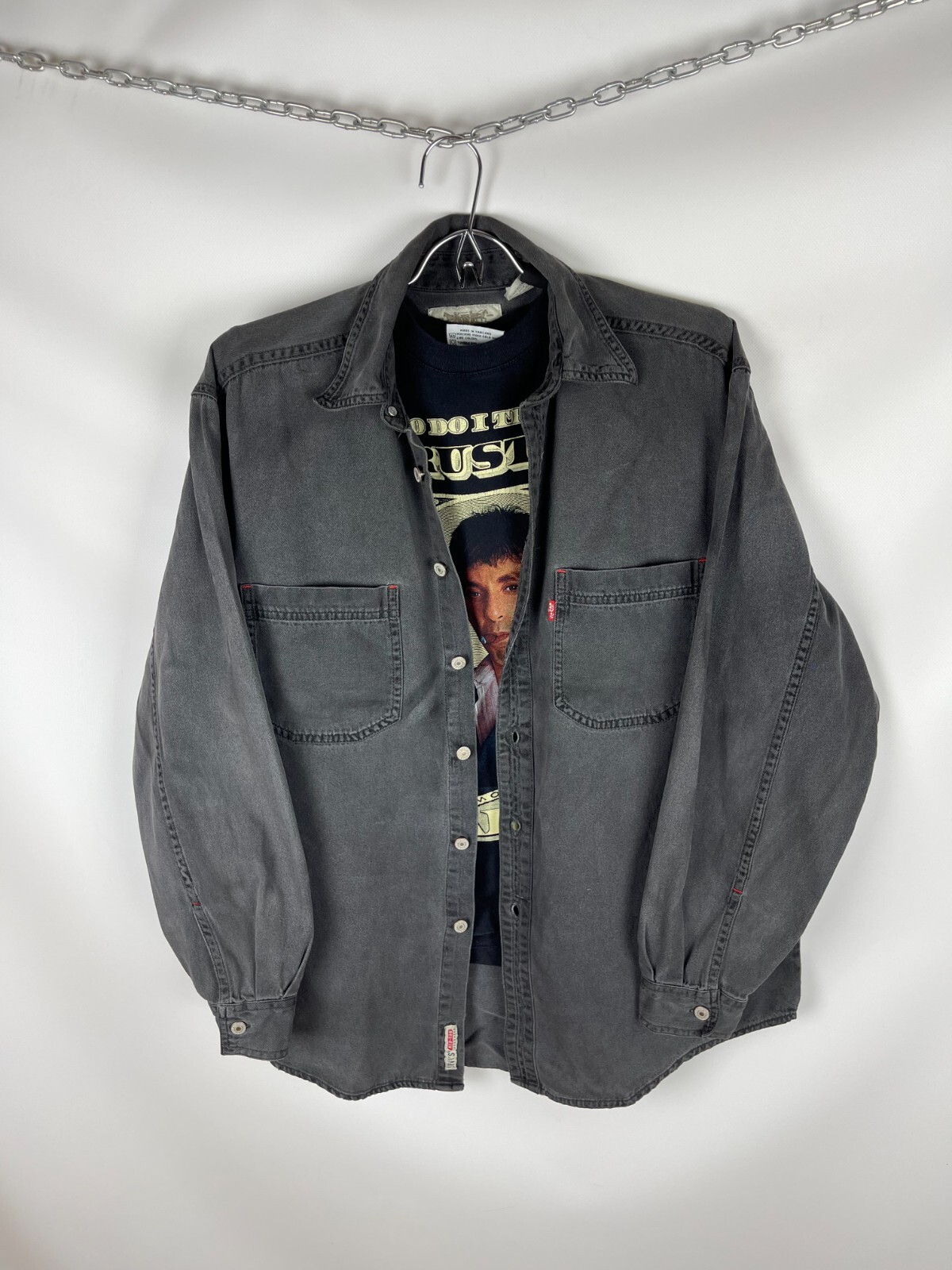 90'S Levi's long sleeve denim shirt, men's size XL cotton green type Vintage Second Hand