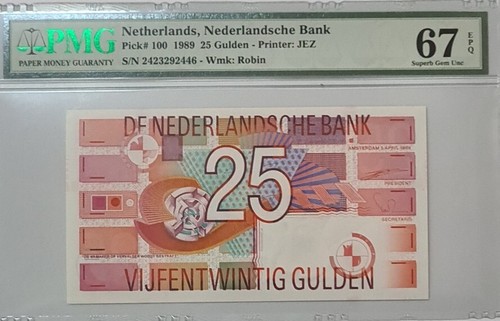 1989 Netherlands 25 Gulden PMG67 EPQ Consecutive 2 Notes SUPERB GEM UNC【P-100】 - Picture 3 of 4