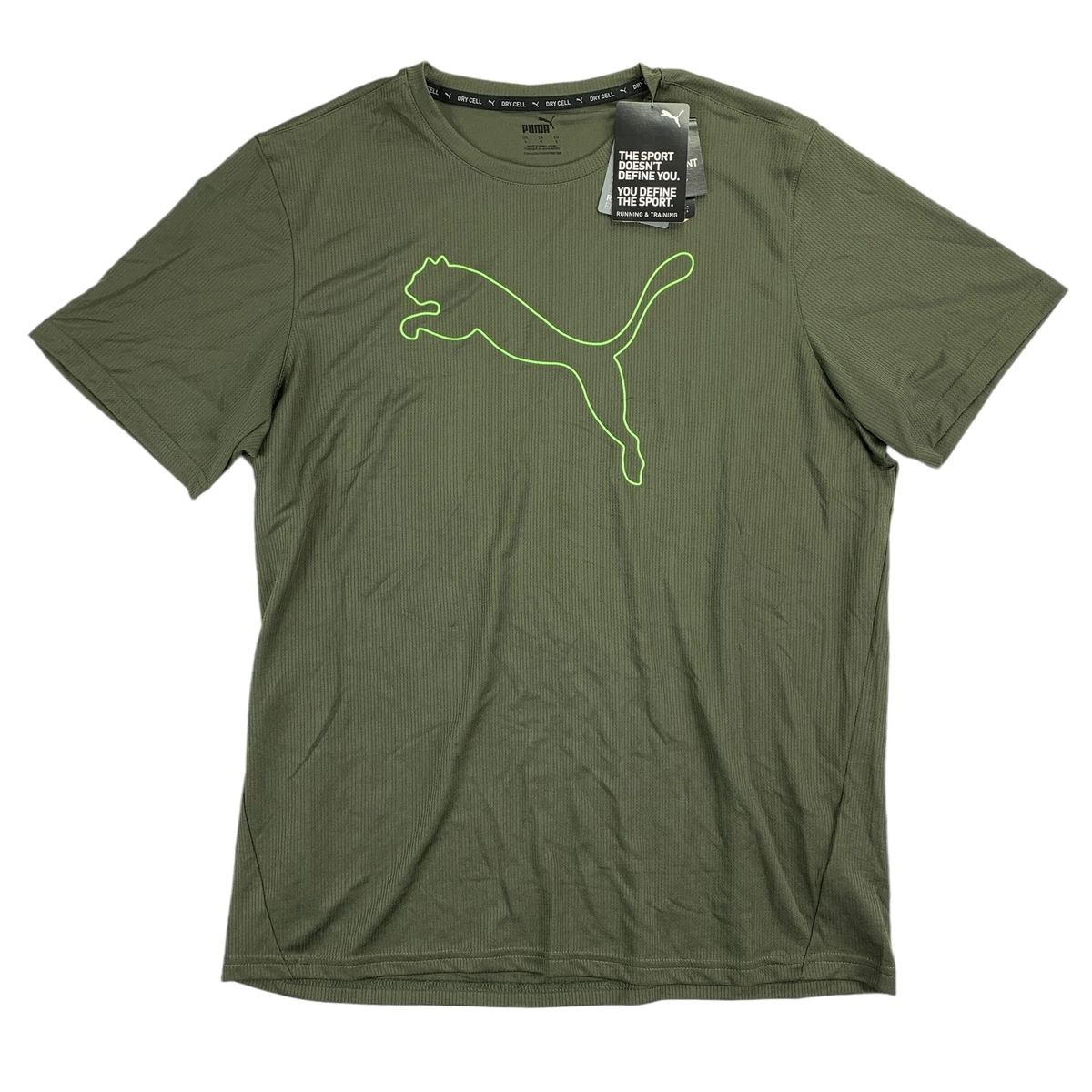 Puma Mens Performance Logo Short Sleeve Training T Shirt Olive Green L