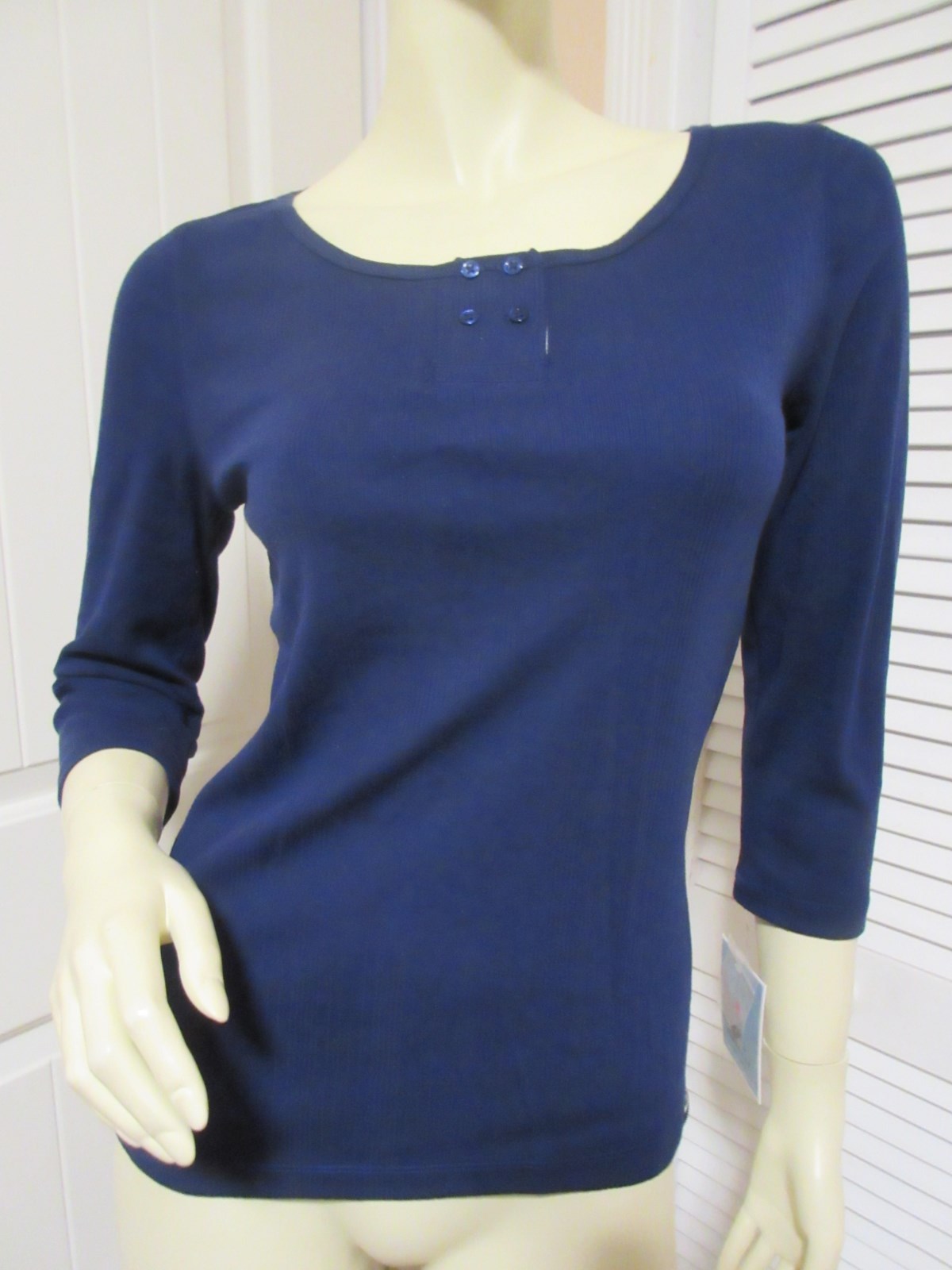 NWT Jane & Bleecker Navy Blue Top 3/4 Sleeve Normcore Casual Chic Preppy Travel