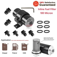 High Flow Universal Inline Fuel Filter 100 Micron Cleanable AN6 AN8 AN10 Adapter