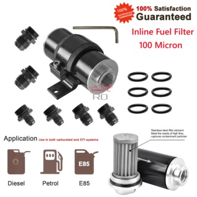 #ad #ad High Flow Universal Inline Fuel Filter 100 Micron Cleanable AN6 AN8 AN10 Adapter $28.88
