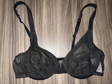 Vintage Victoria  s Secret 36B Bra Black Sheer Nylon Lace Front Closure Underwire