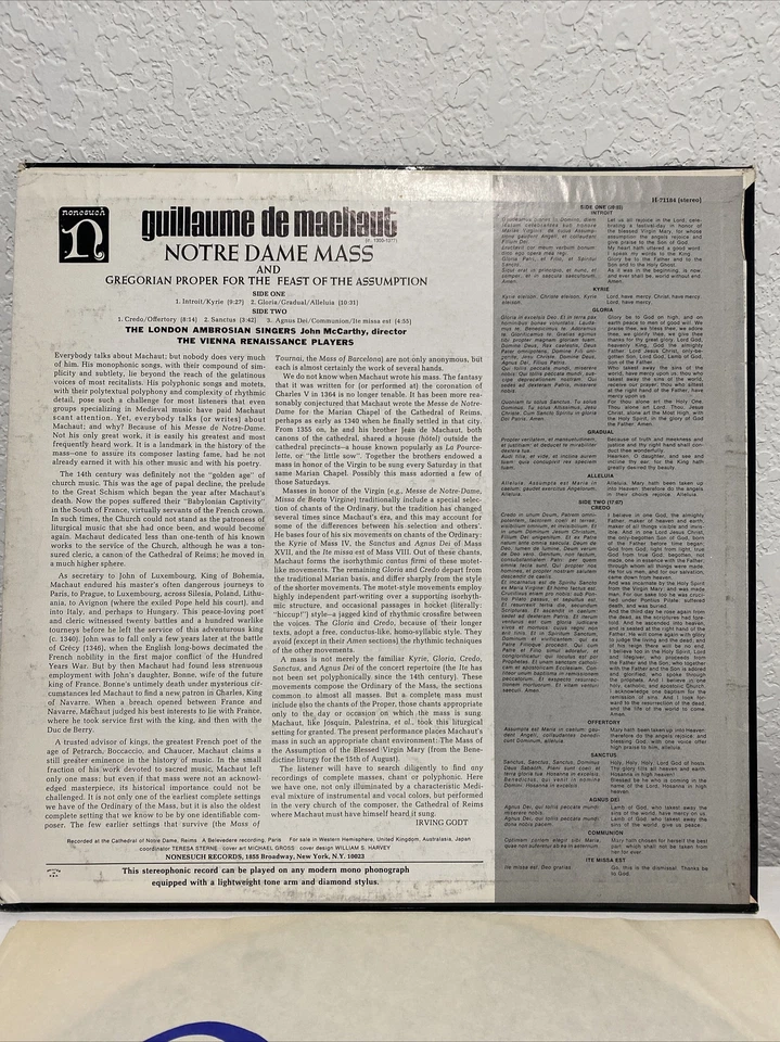 Guillaume de Machaut Notre Dame Mass Georgorian Proper Nonesuch H-71184 LP - Image 2 of 4