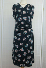 Marisa & Marie Dark Teal Floral Faux Wrap Dress Size XL Silky Jersey Ruched