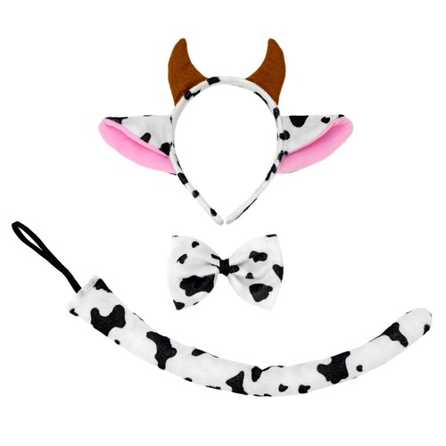 Cow Ears Headband Tail & Bow Tie Costume Set (Pink) - Halloween Accessory Kit - Bild 1 von 4
