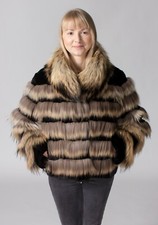 Sale Cocoa Sheared Beaver Fur Jacket With Natural Finn Raccoon Fur- Size 6-8