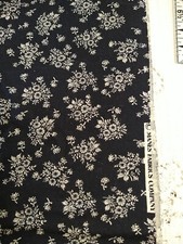 REMNANT Cream Floral Bouquet on Dark Blue Cotton Manes Fabric Calico 13x22