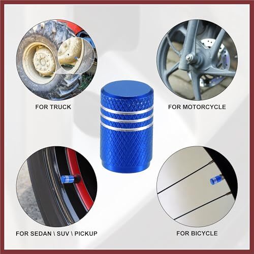 5pcs Blue Car Round Tire Valve Stem Cap with Rubber Seal, Aluminum Alloy Wheel - Picture 6 of 6