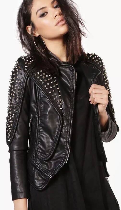 SX Punk Faux Leather Black Eagle 3 Jacket Studded Rivet Moto Sz XS
