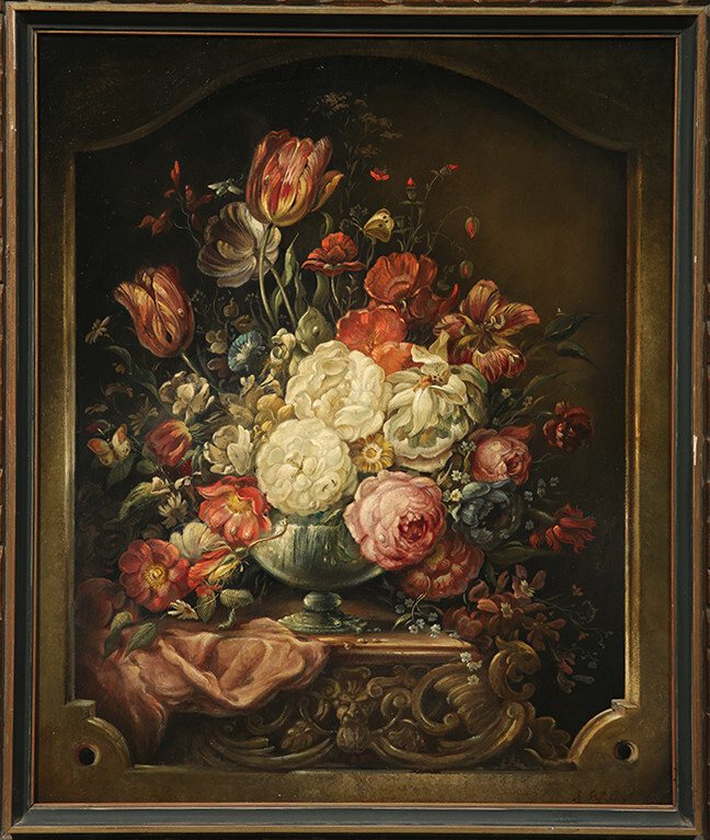 17th Century Flemish Still Life Flower Arrangement on a Vase With