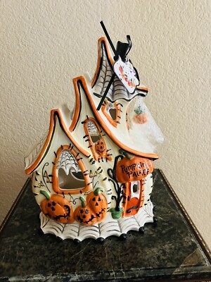 Blue Sky Clayworks Halloween PUMPKIN PALACE Candle House Tea Light, Goldminc