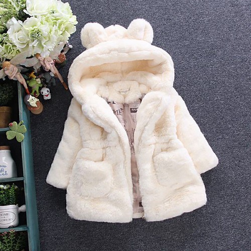 Kids Girls Kids Faux Fur Winter Warm Coat Puffer Fur Hooded Parka Jacket Outwear - Picture 8 of 11