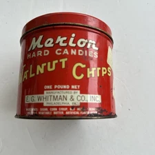 Vintage Merion Hard Candies Walnut Chips E.G. Whitman 1 Pound Tin Empty