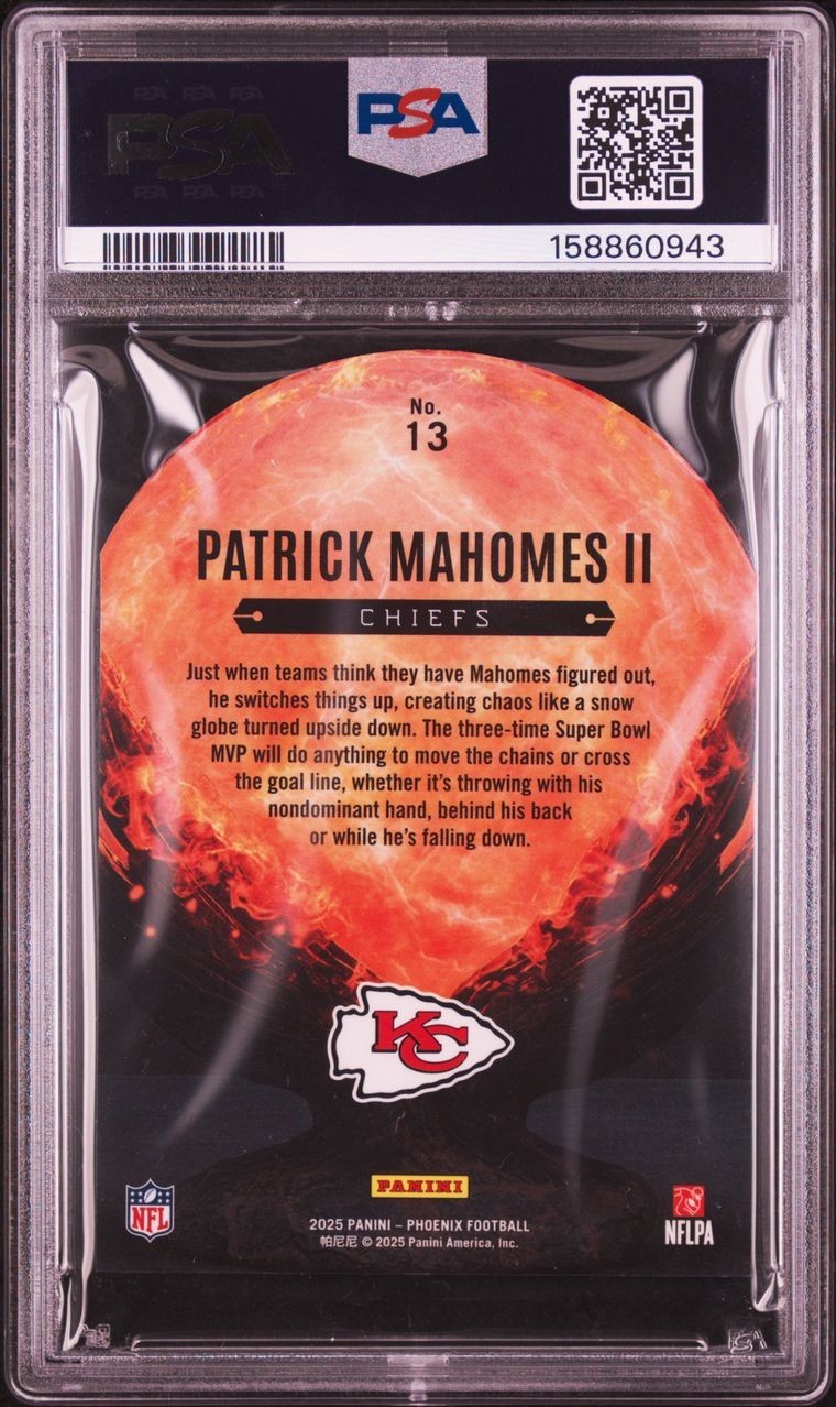 2025 Panini Phoenix 13 Patrick Mahomes II Resurgent Snow Globe PSA 10 Chiefs GEM view 2