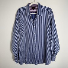 Ben Sherman Men's Button Front Shirt-Blue Stripes-100 Cotton-Size XL