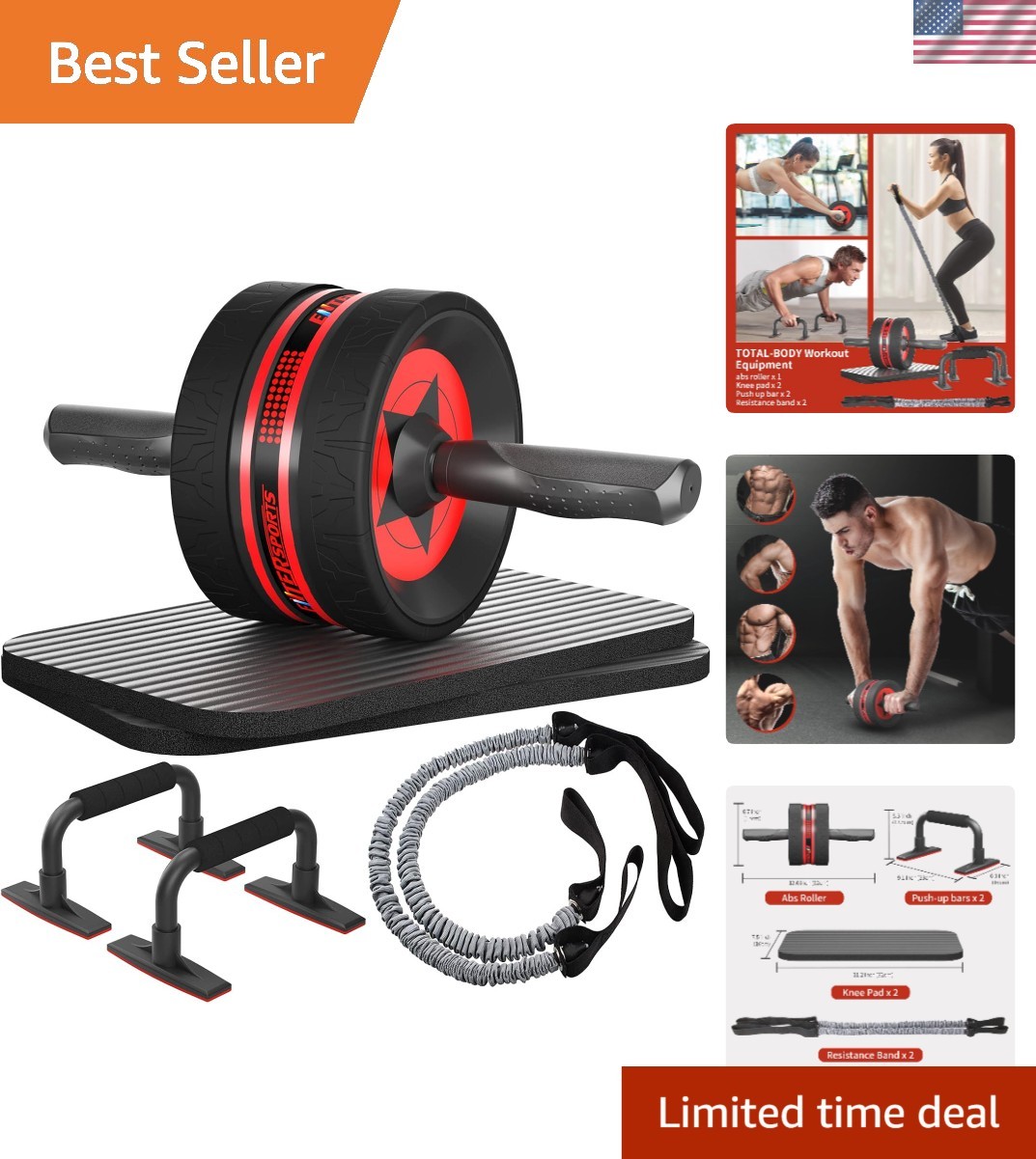 Multi-Functional Core Training Roller with Push-Up Bars &ndash; 